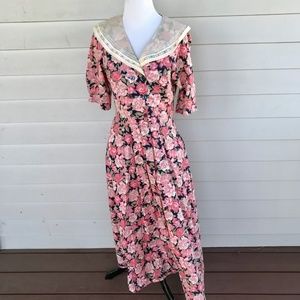 Vintage Laura Ashley Rose Print Midi Dress